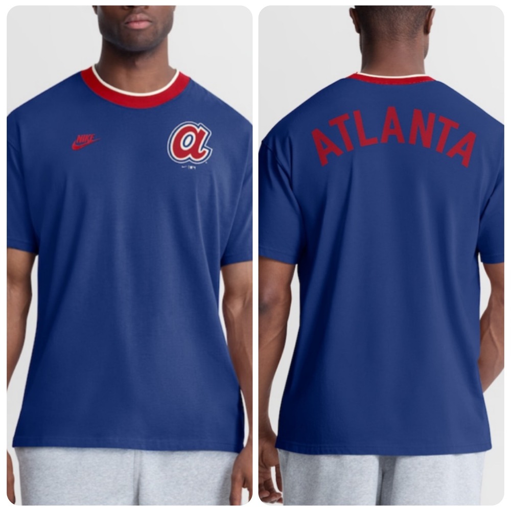 Nike Atlanta Braves Royal Cooperstown Collection Ringer T-Shirt Mens Size Medium